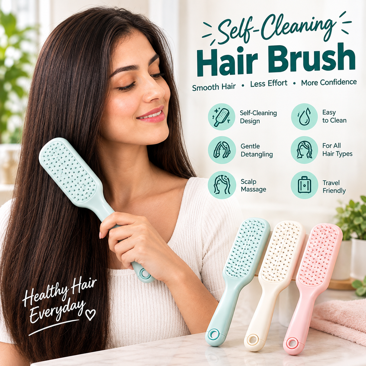 Anti Static Massage Comb with Self Cleaning For Men and women, Retractable Rotary Lift Self-Cleaning Brush, Women's Hair Styling tool